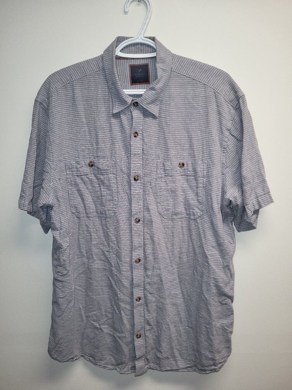 Denver Hayes Gray Striped Short Sleeve Button Shirt Large